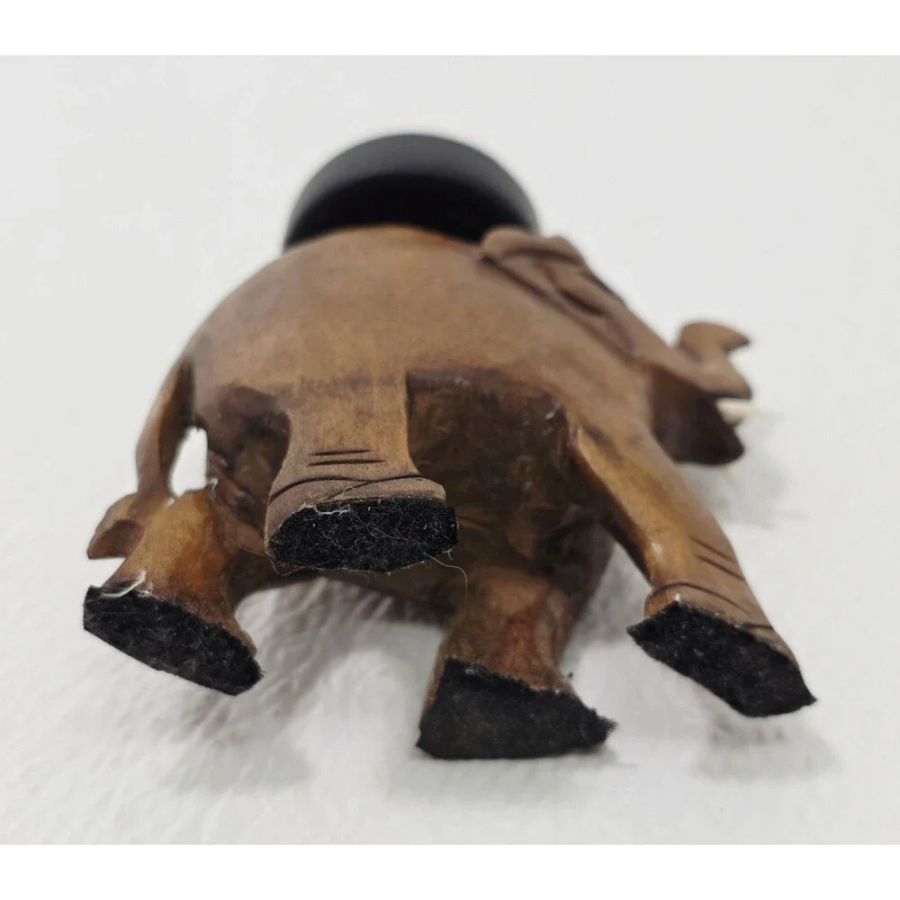 Vintage Wooden Carved Elephant Tea Light Candle Holder